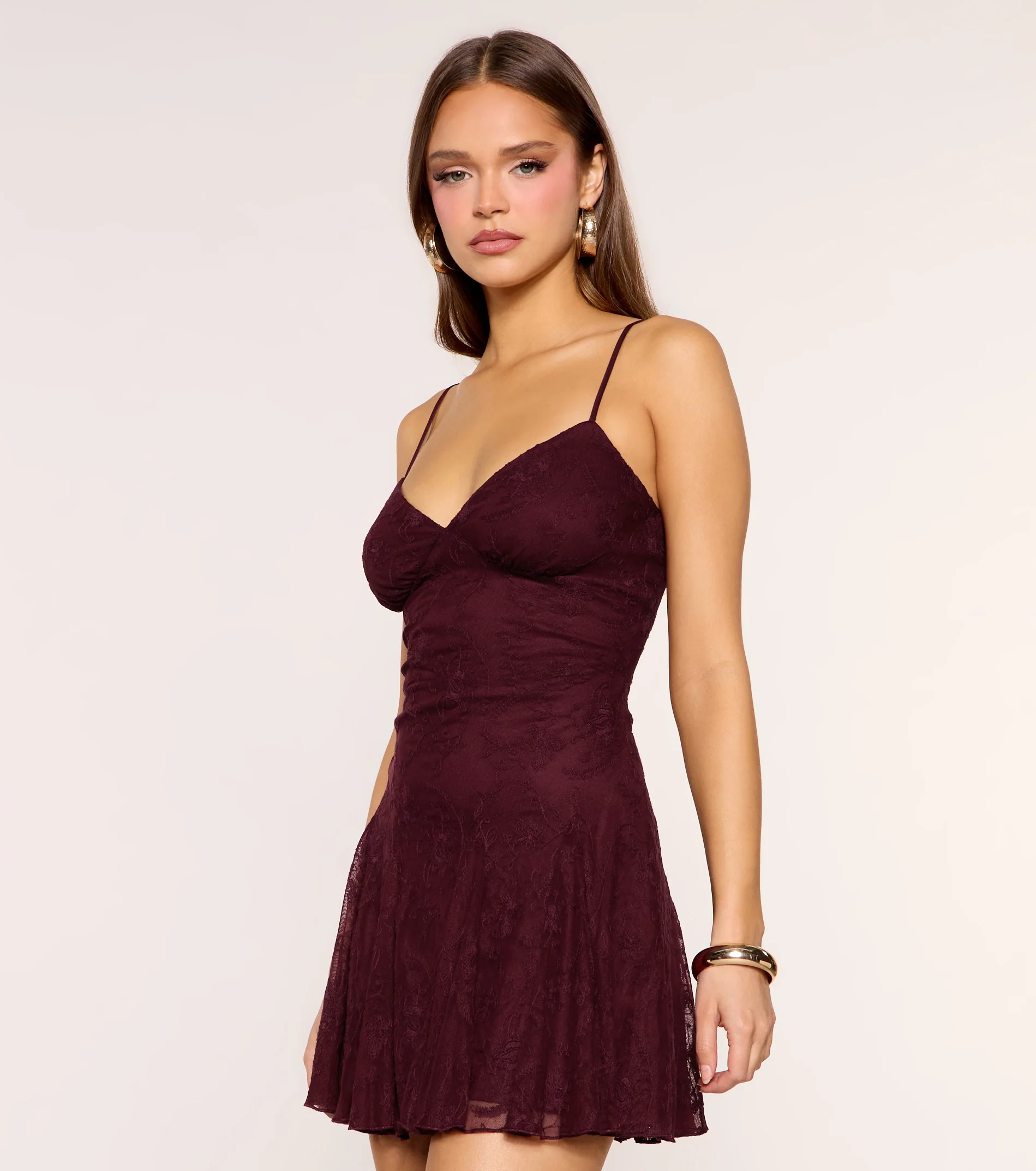 Soft Spin Lace V-Neck Skater Mini Dress