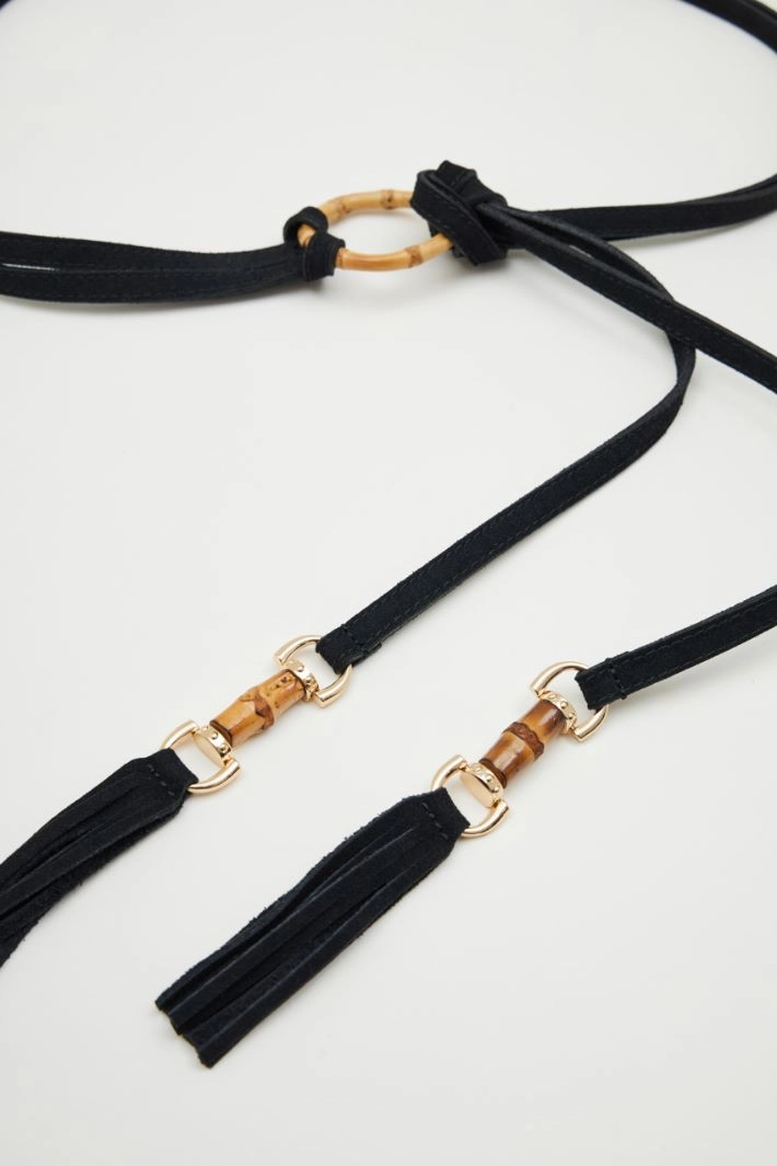 Slim suede tassel belt - BLACK