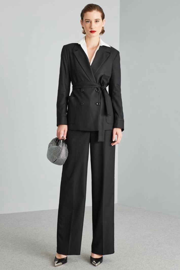 Double-breasted viscose blazer - BLACK