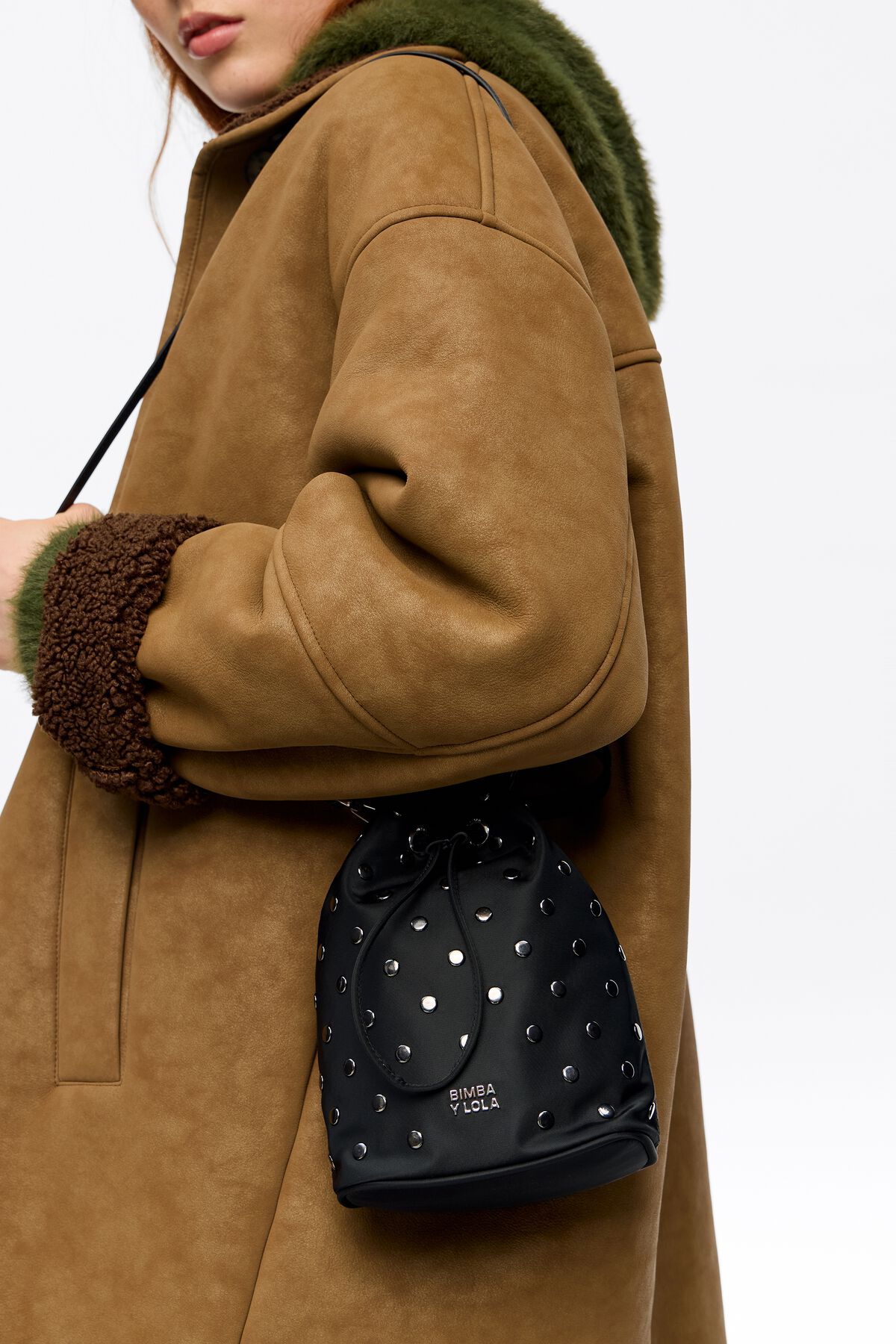 Black nylon mini bucket bag