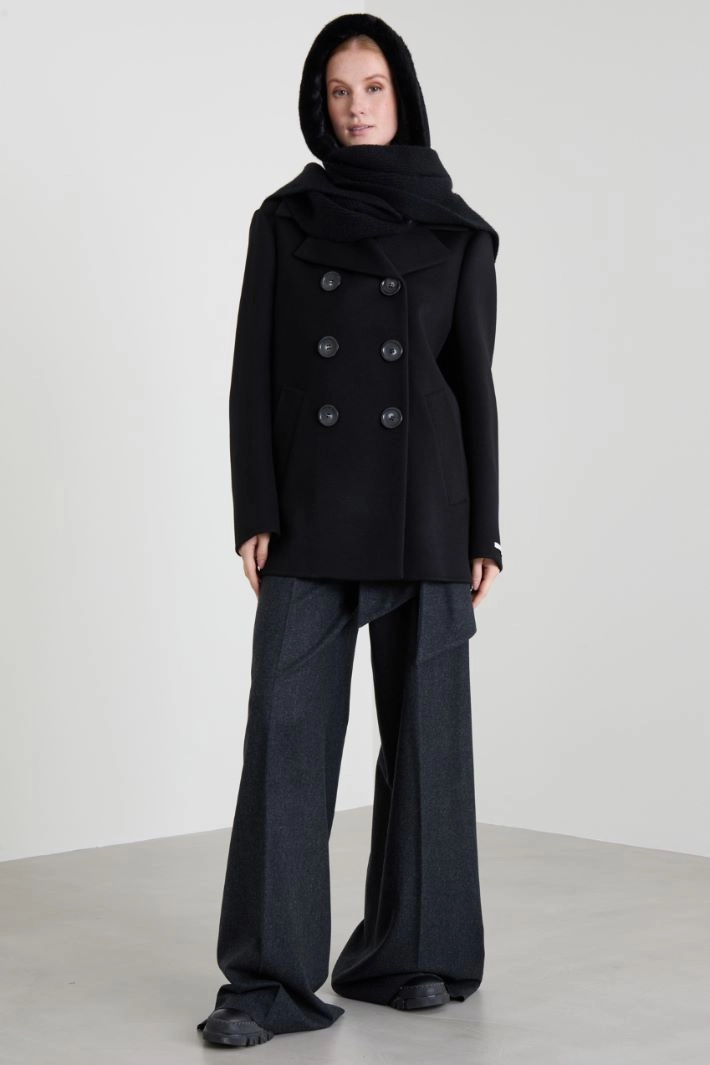 Double-breasted drap pea coat - BLACK