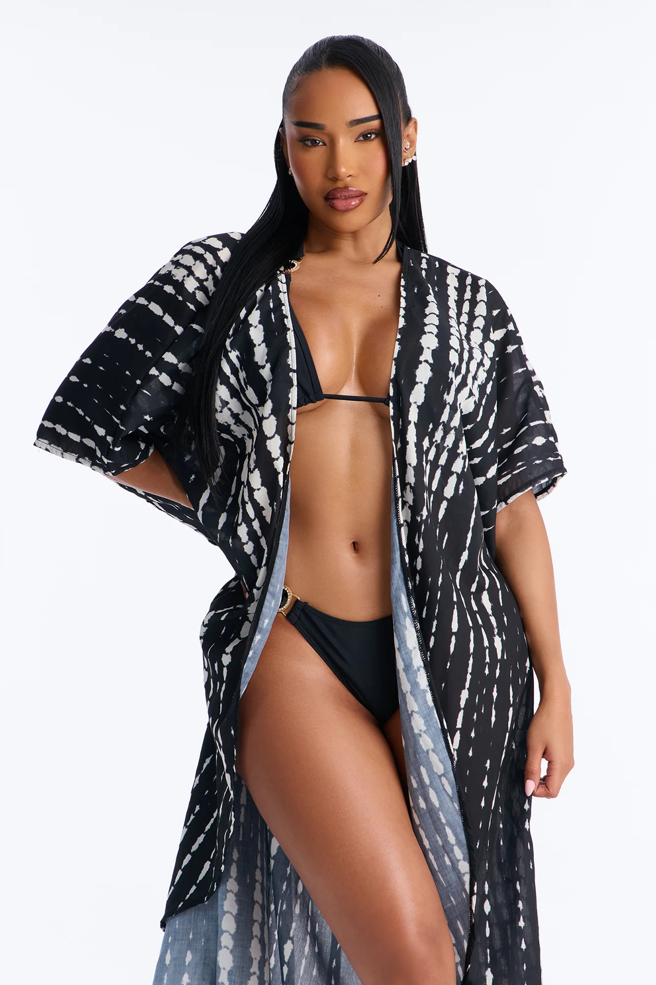 Susanna Boho Tie Dye Swim Cover Up Kaftan - Black