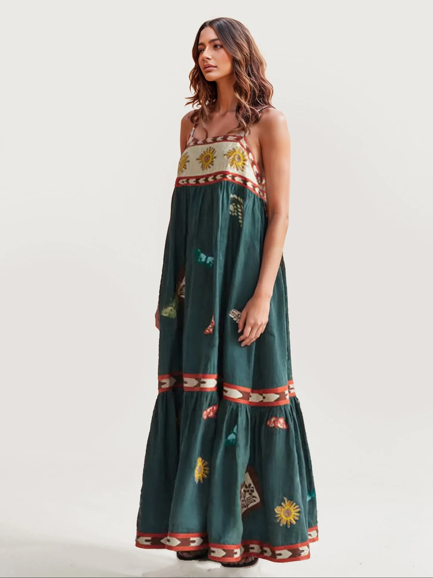 Boho Floral Printed Strapless Maxi Dress