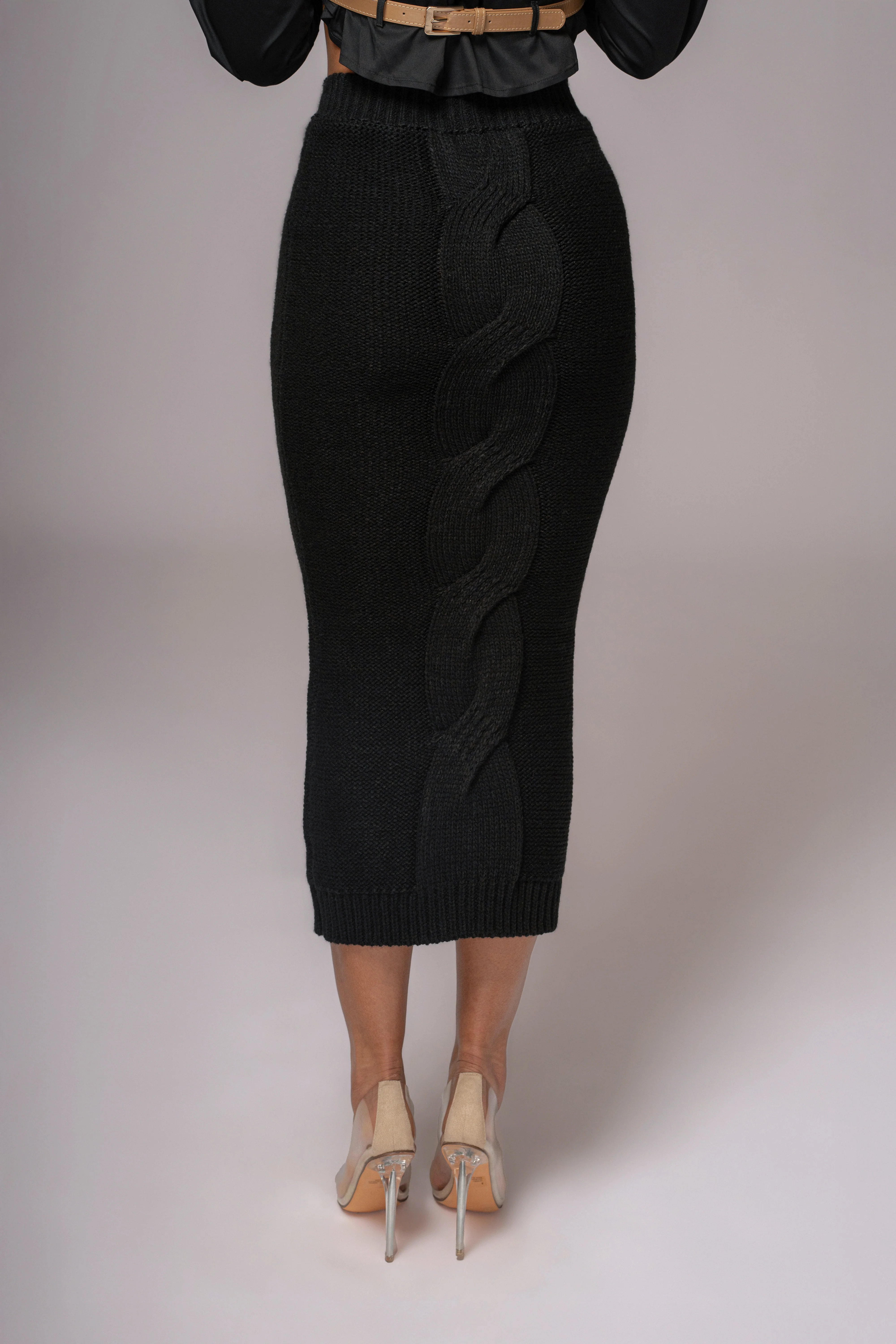Black Merine Knit Midi Skirt