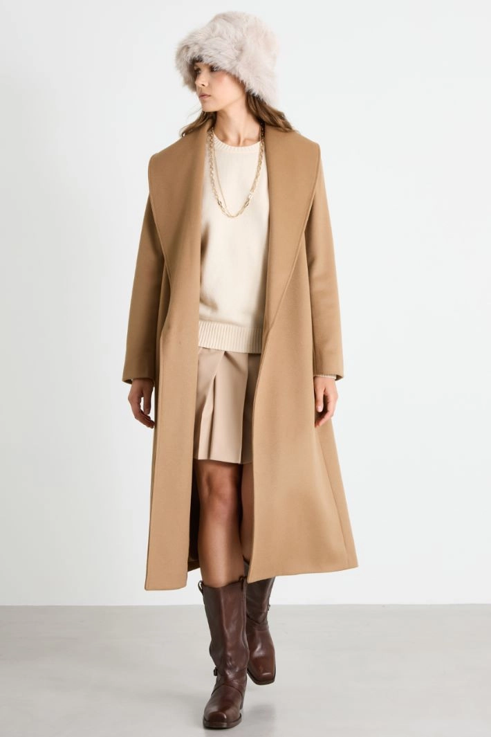 Coat with shawl collar - CAMEL