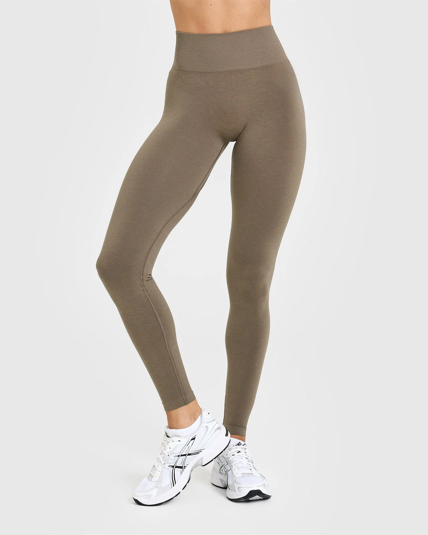 EffortlessLift™ Seamless Leggings with White Logo | Moss Brown