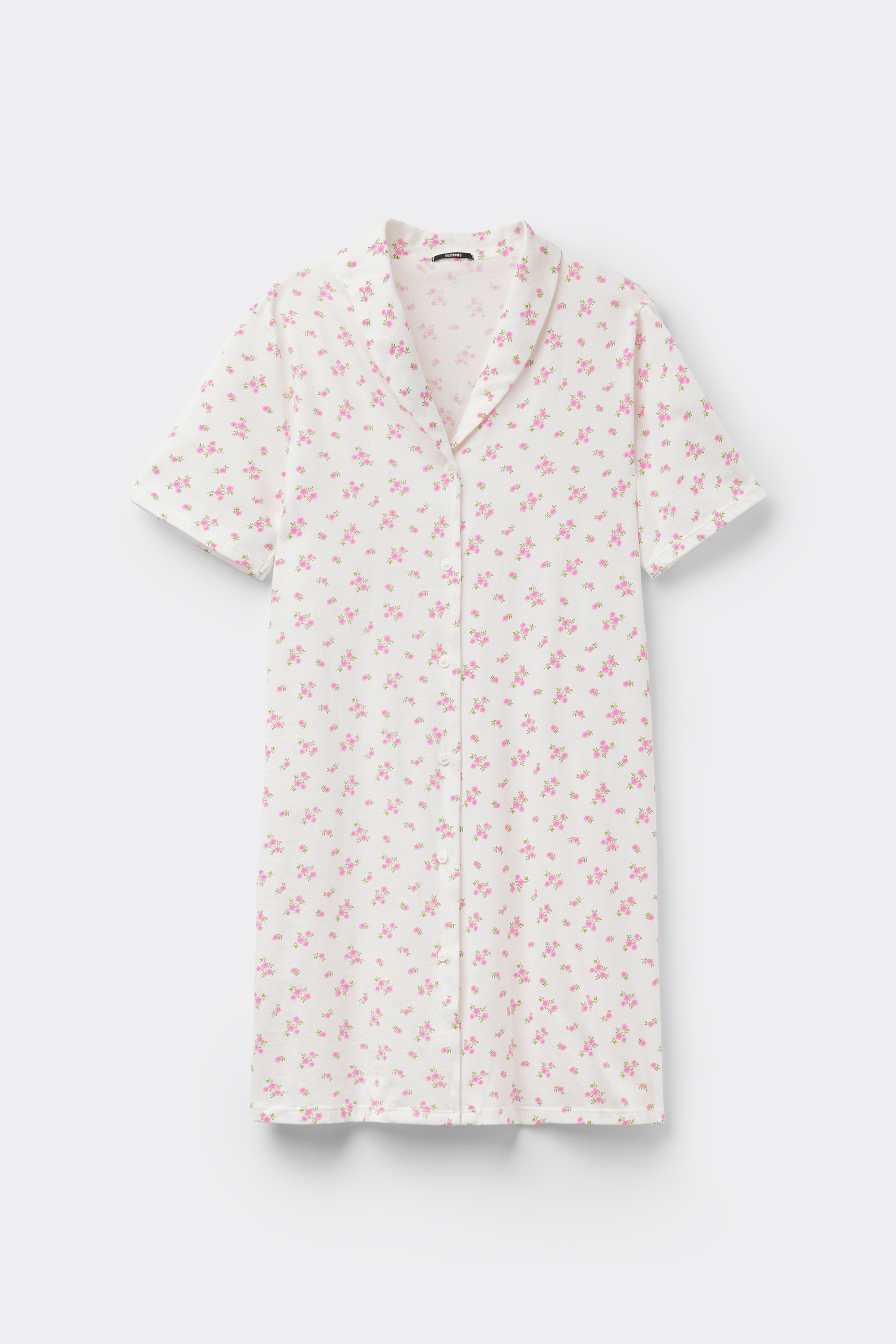 Button-Front Cotton Nightgown with Micro Flower Print