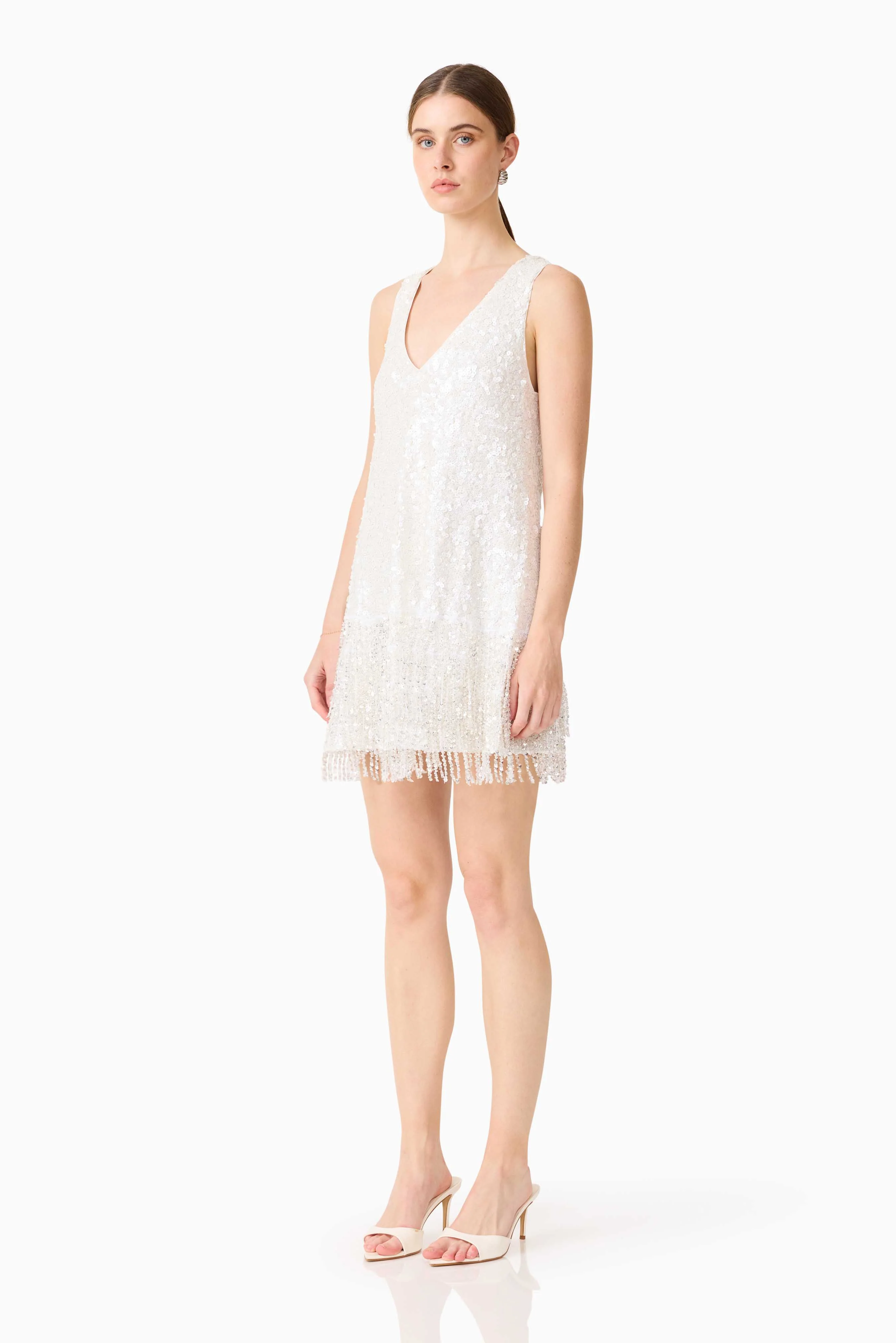 Alessia Embellished Shift Mini Dress in White