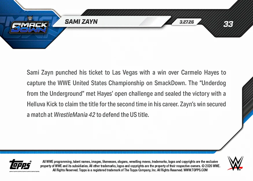 Sami Zayn - 2026 WWE Topps NOW® - Card 33
