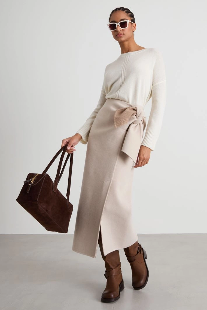 Wool and cashmere midi skirt - DOVE GREY