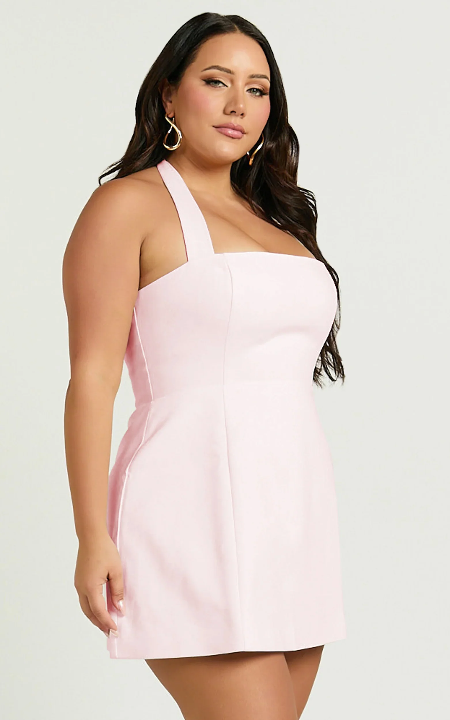 Dante Mini Dress - Halter Neck Tie Tulip Skirt Dress in Pink
