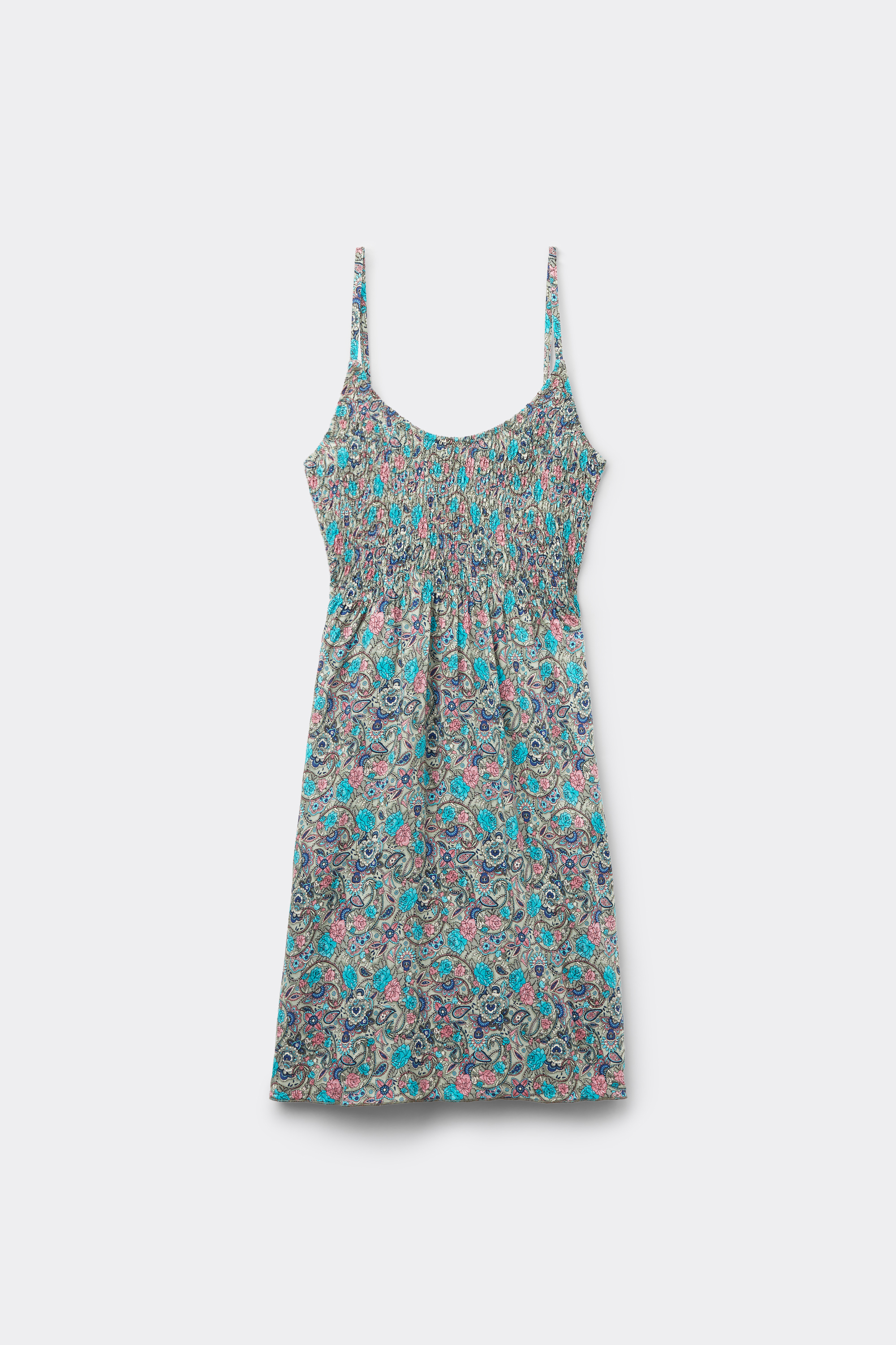 Viscose Smocked Dress with Narrow Shoulder Straps