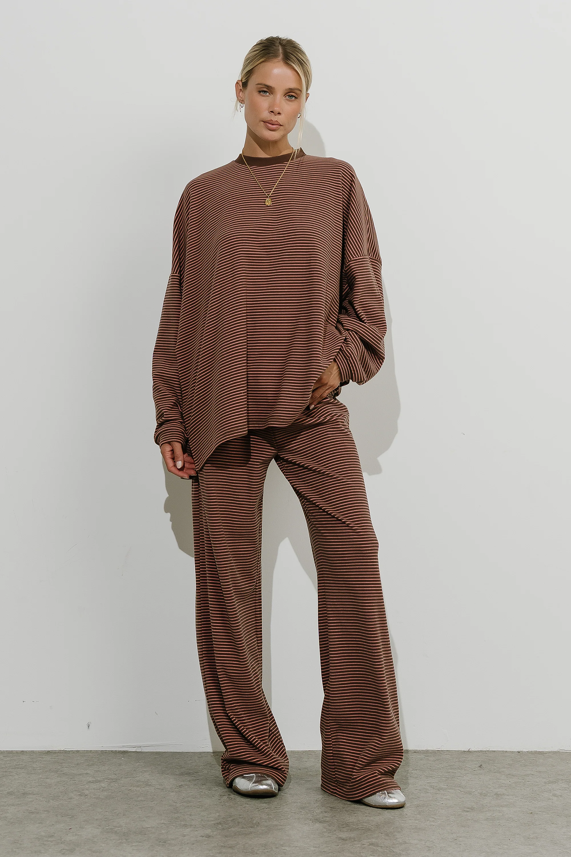 Shelby Striped Pants in Brown