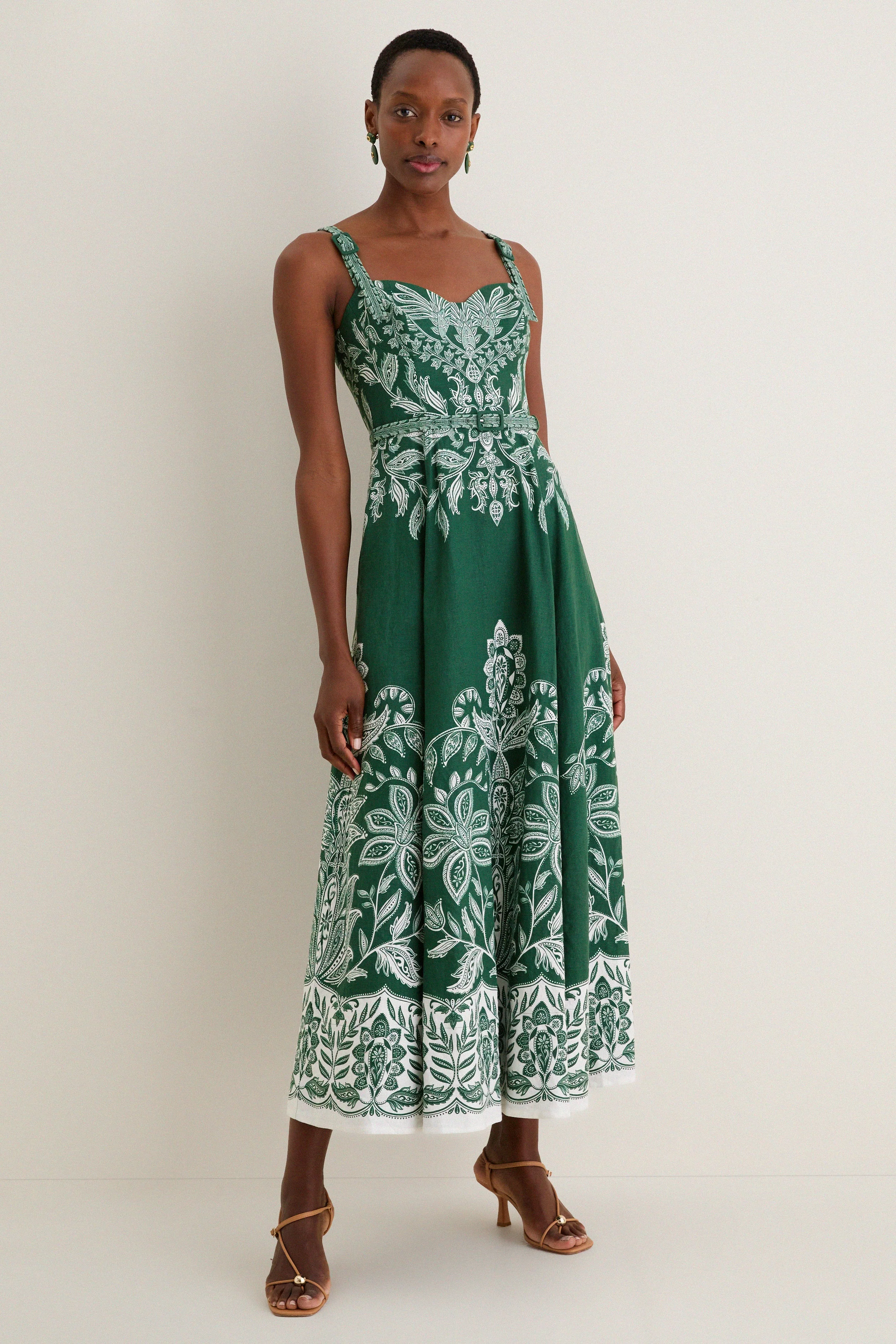 Miranda Dark Green Belt Buckles Maxi Dress