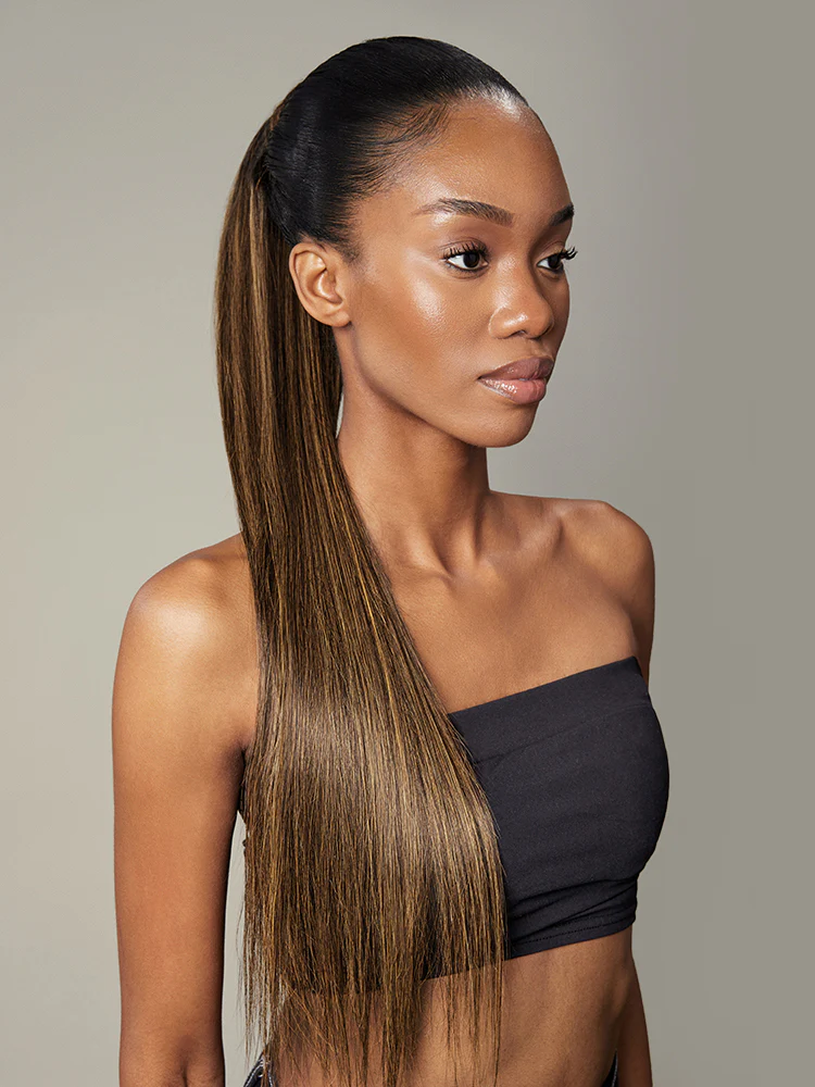 Frodio Ponypop Honey Blonde Highlight Straight Wrap Around Ponytail Human Hair - JOY