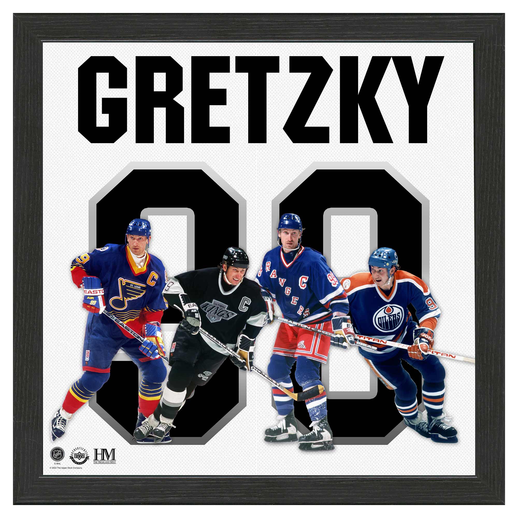 Wayne Gretzky #99 Team History Impact Jersey Framed NHL Photo