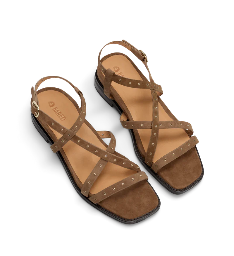 Wrentit Coffee Tan Suede & Hardware Sandals | Bared Footwear