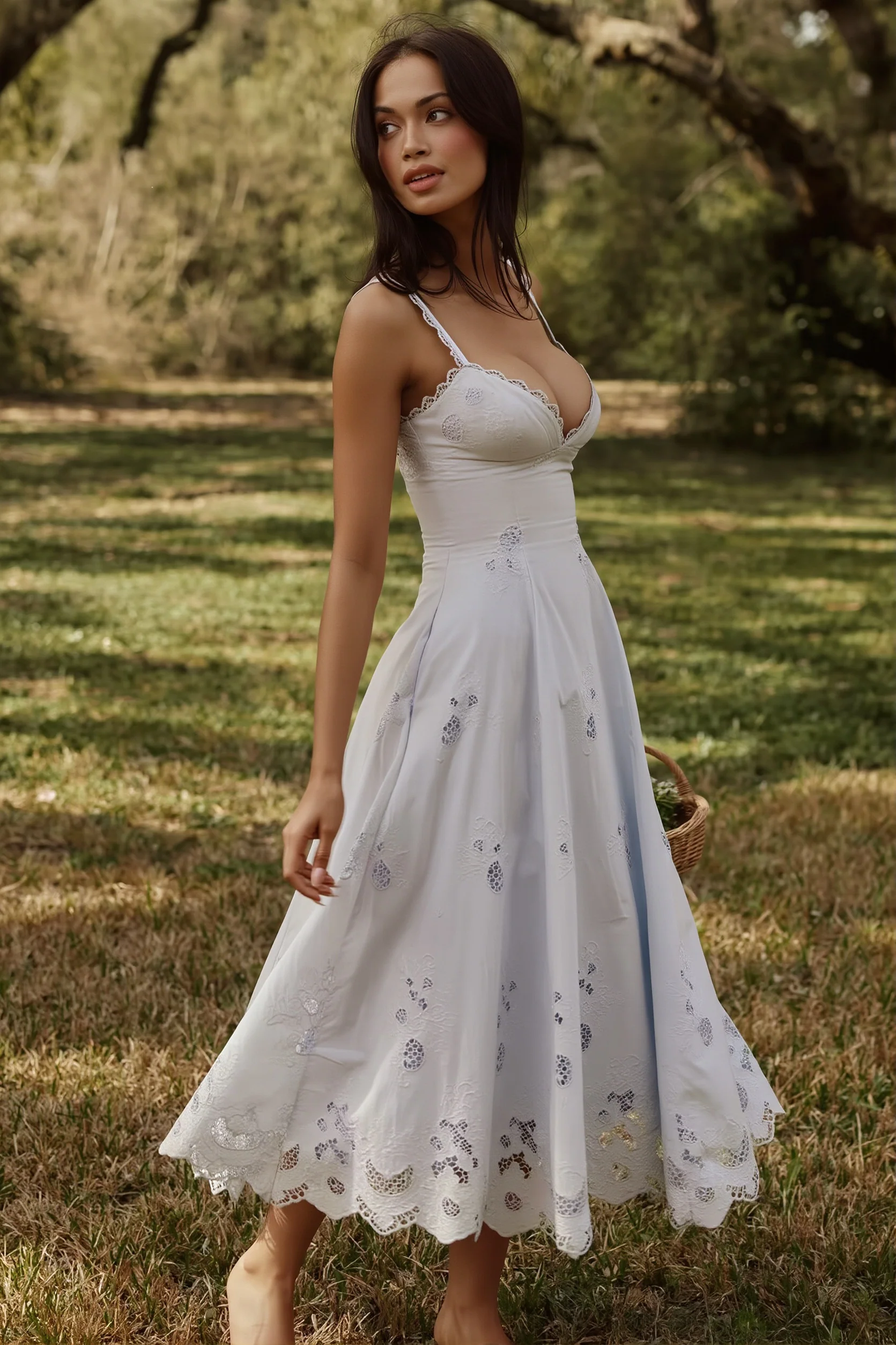 Elegant Embroidered Cutout Cami Maxi Dress