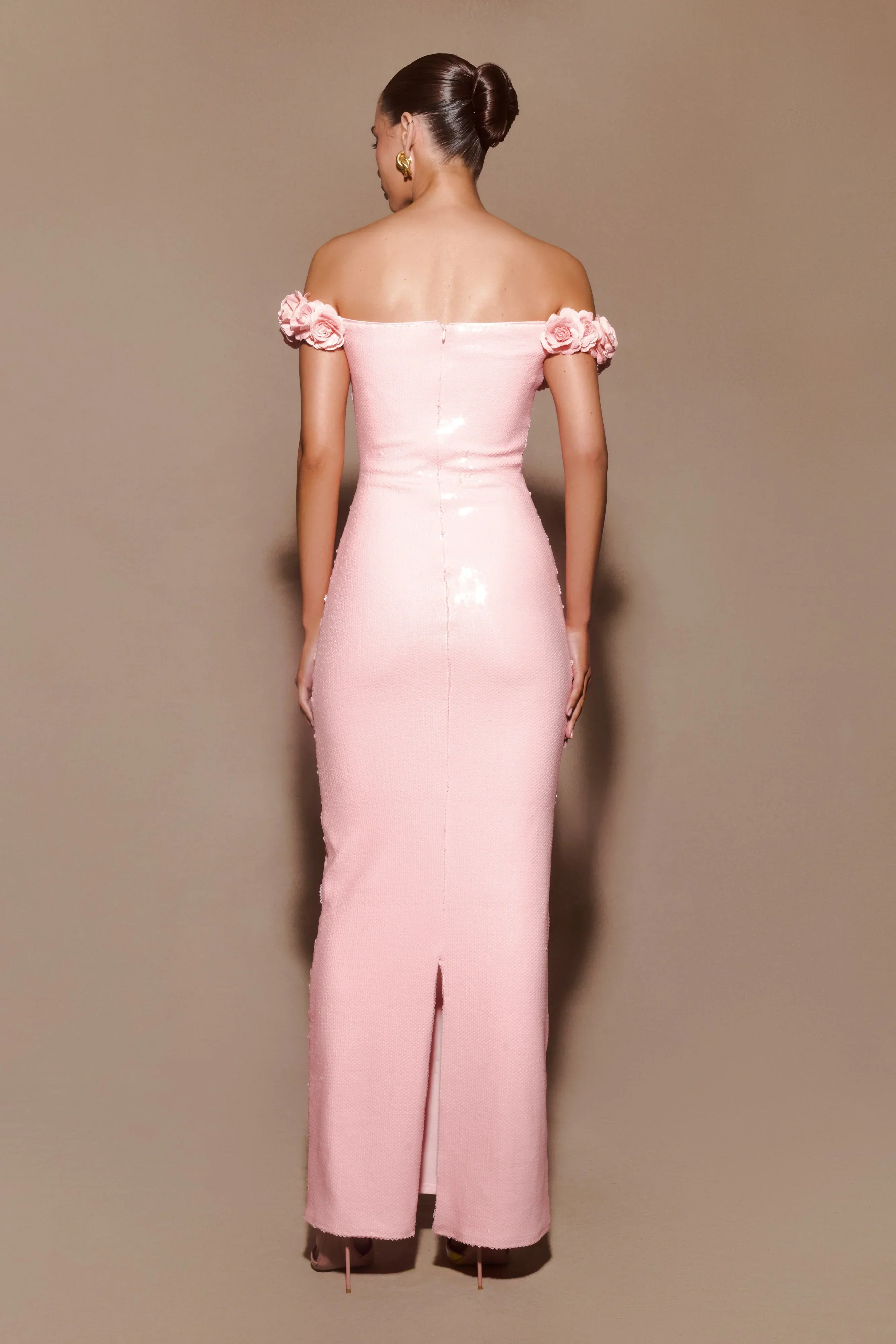 Carrie Sequin Rose Maxi Dress - Pale Pink