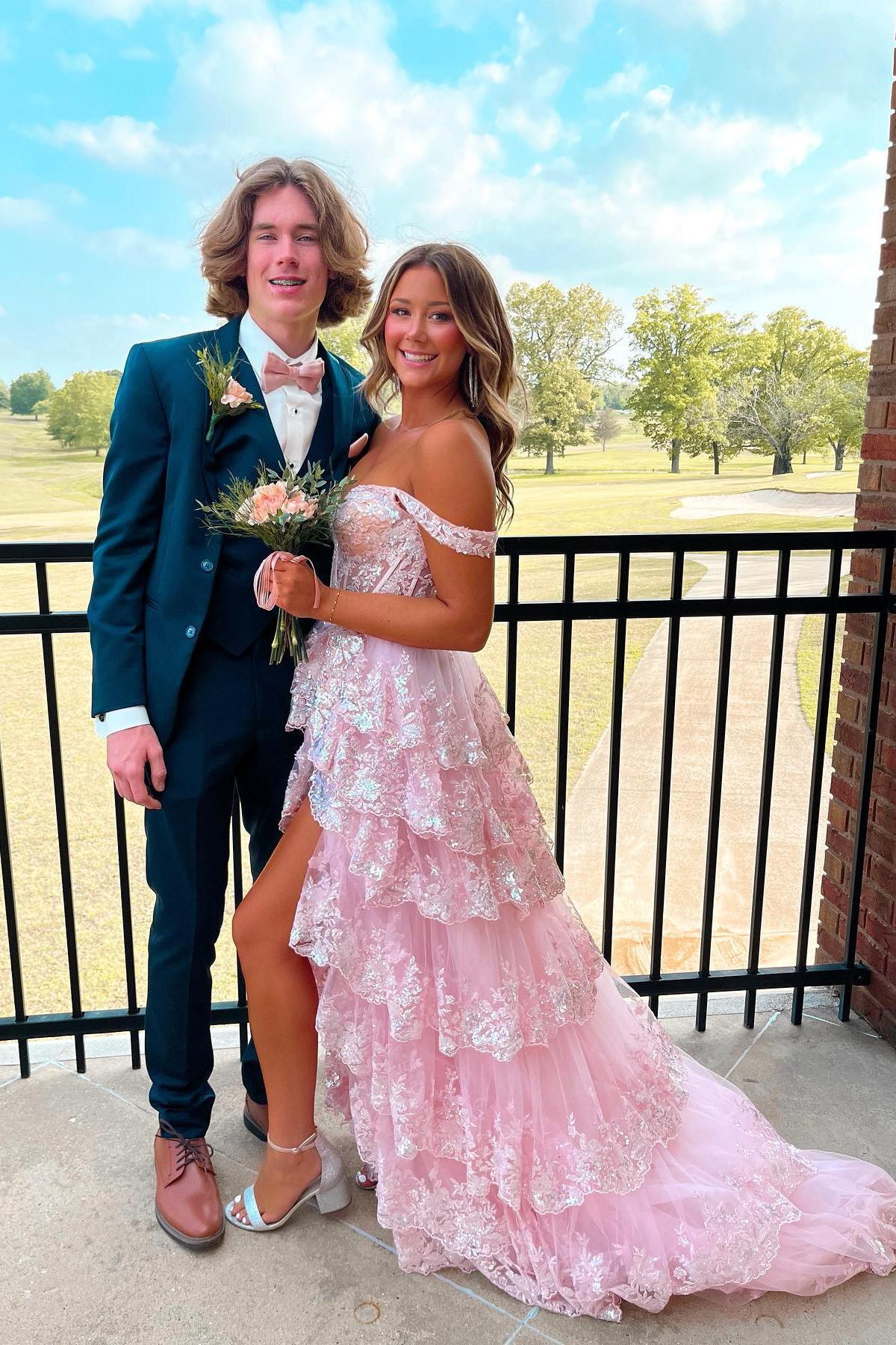 Navy Blue Corset Appliques Tulle Ruffles Dress