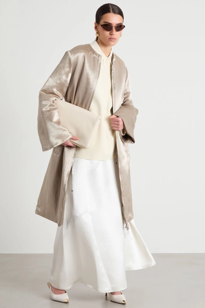 Long Padded Satin Coat - BEIGE