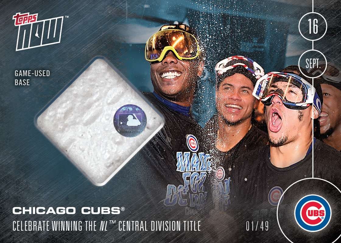 CHICAGO CUBS CLINCH N.L. CENTRAL DIVISION TITLE RELIC Card # TO 49 - TOPPS NOW®
