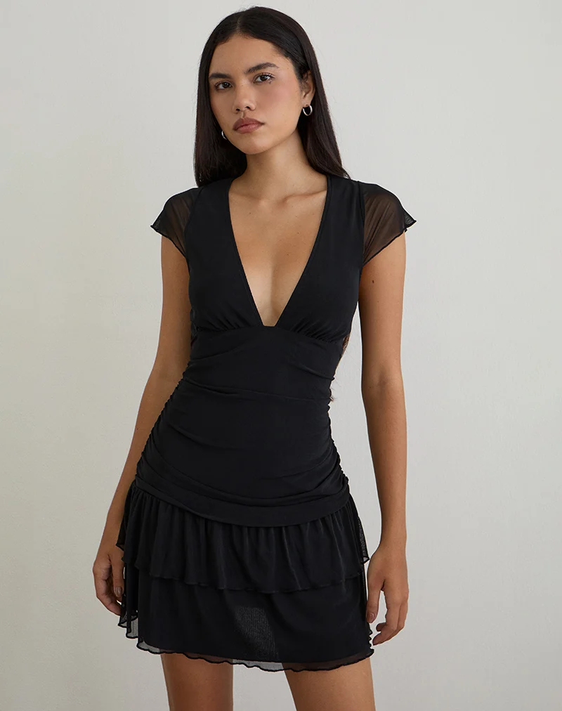 Mowgli Cap Sleeve Mini Dress in Black