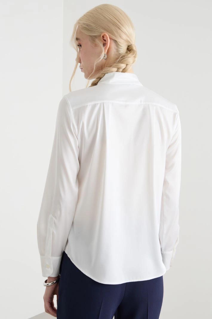 Lightweight stretch satin blouse - WHITE