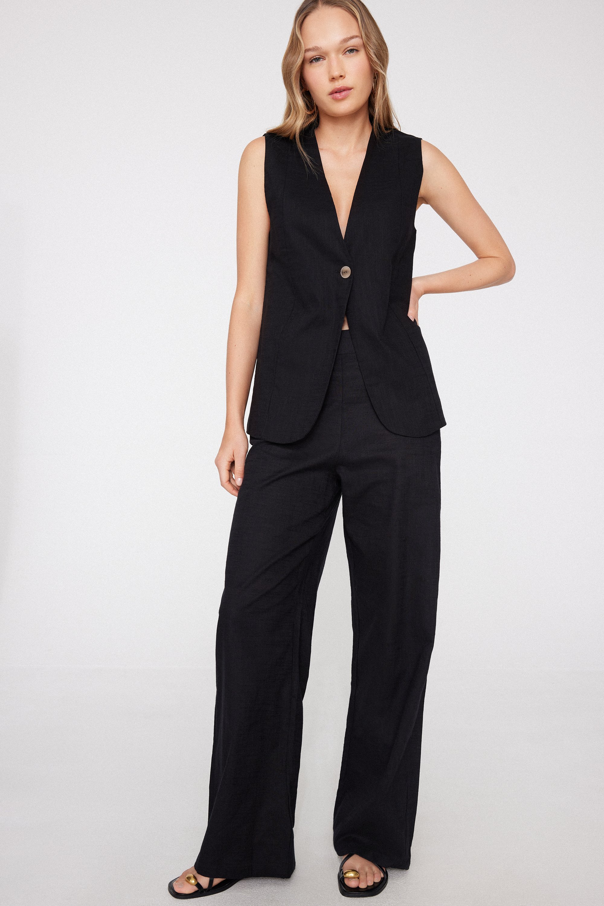 Cotton Canvas Palazzo Trousers