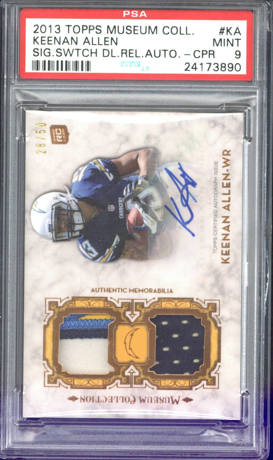 2013 Topps Museum Keenan Allen RC Double Patch Autograph /50 #KA PSA 9