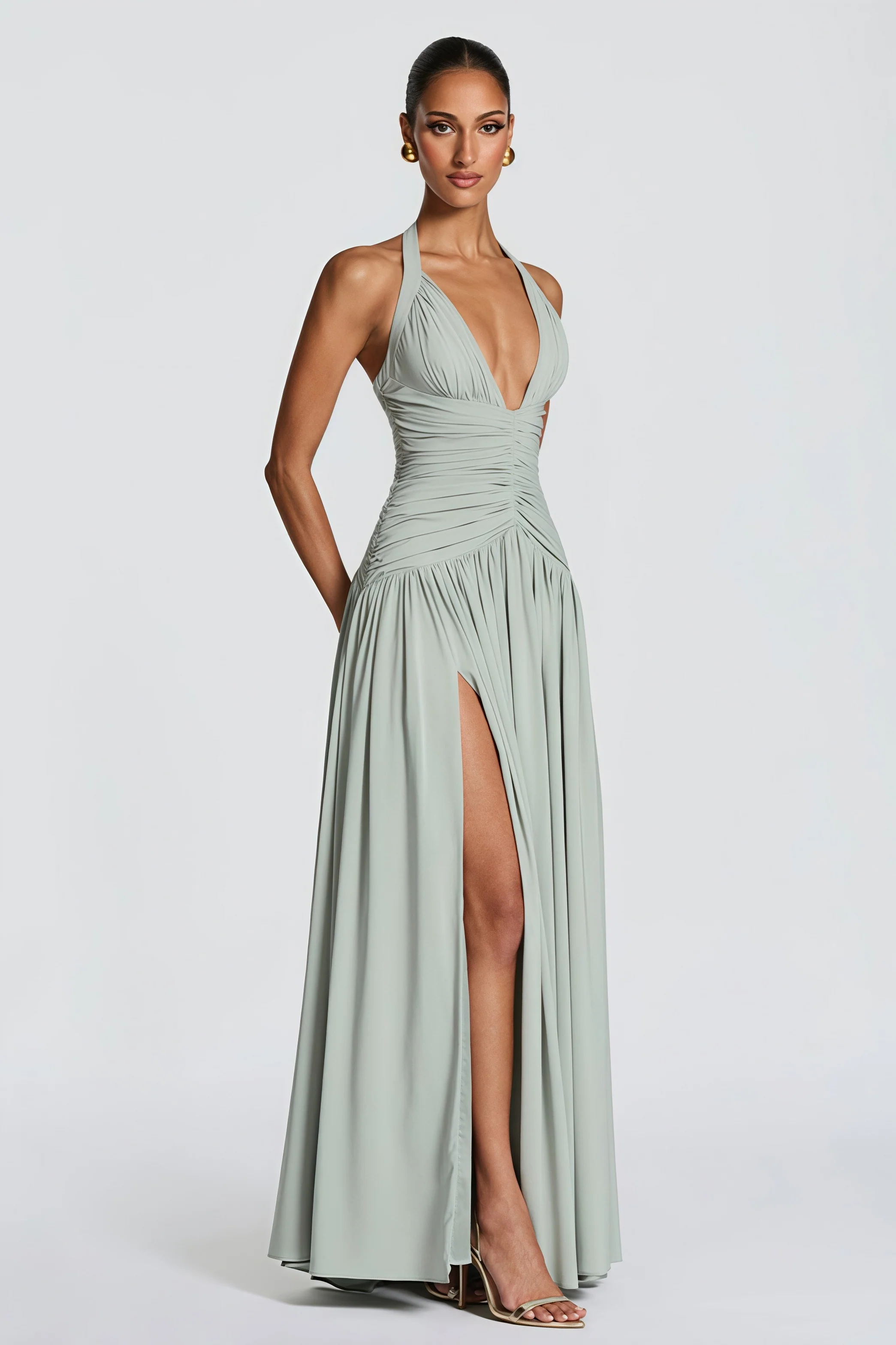 Elegant Halter Neck Slit Backless Maxi Dress