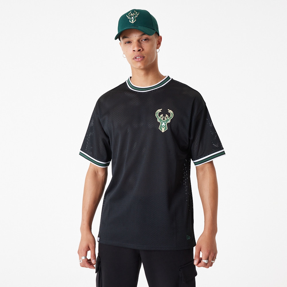 Milwaukee Bucks New Era Oversized NBA Mesh T-Shirt Black