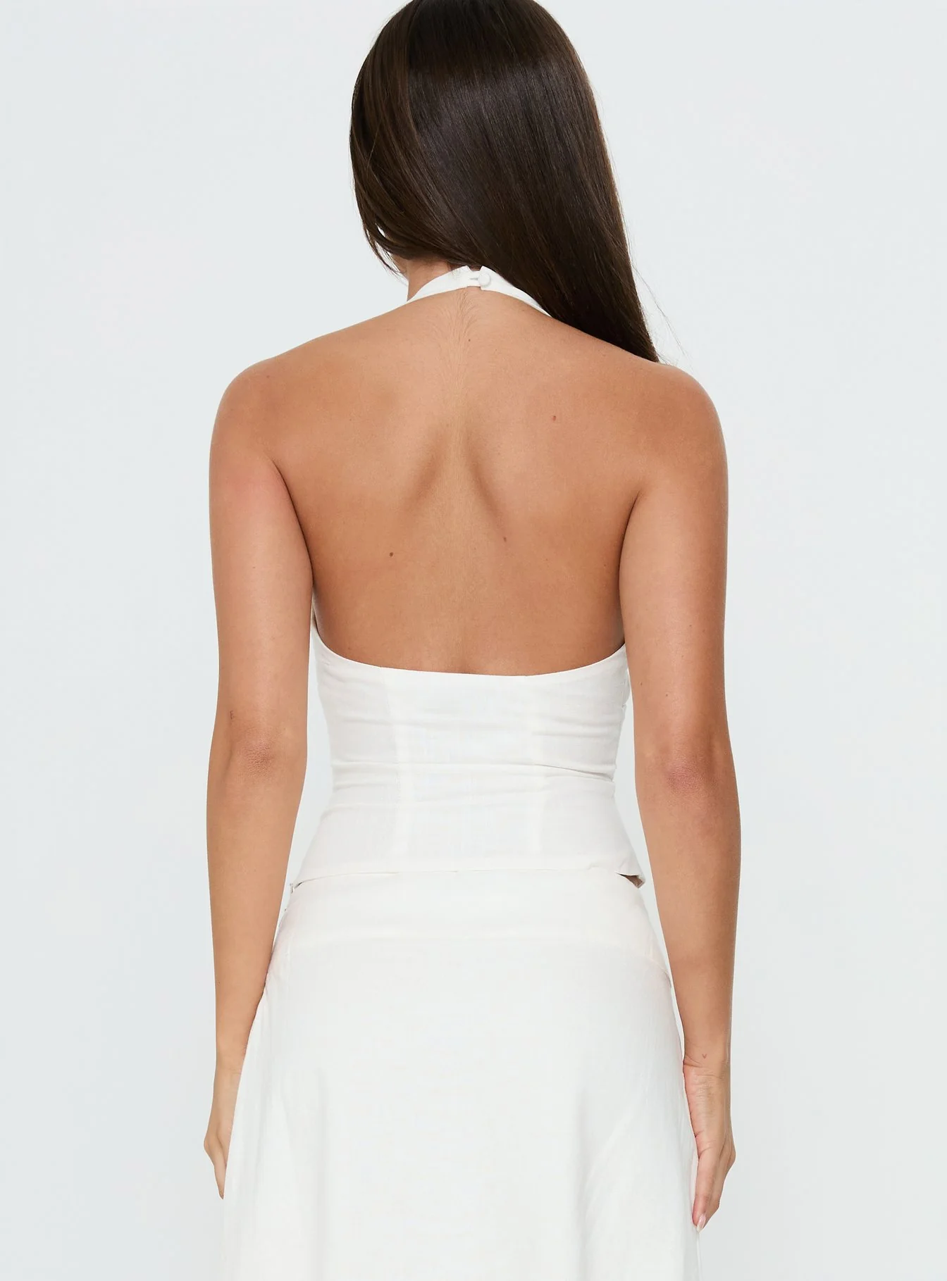 No Pressure Lace Trim Halter Top White