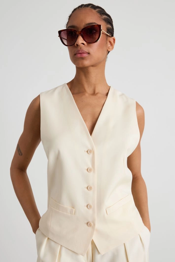 Wool canvas gilet  - IVORY