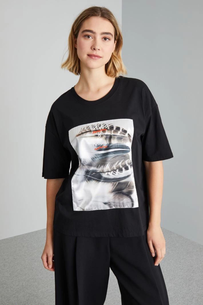 T-shirt with satin insert - BLACK GREY