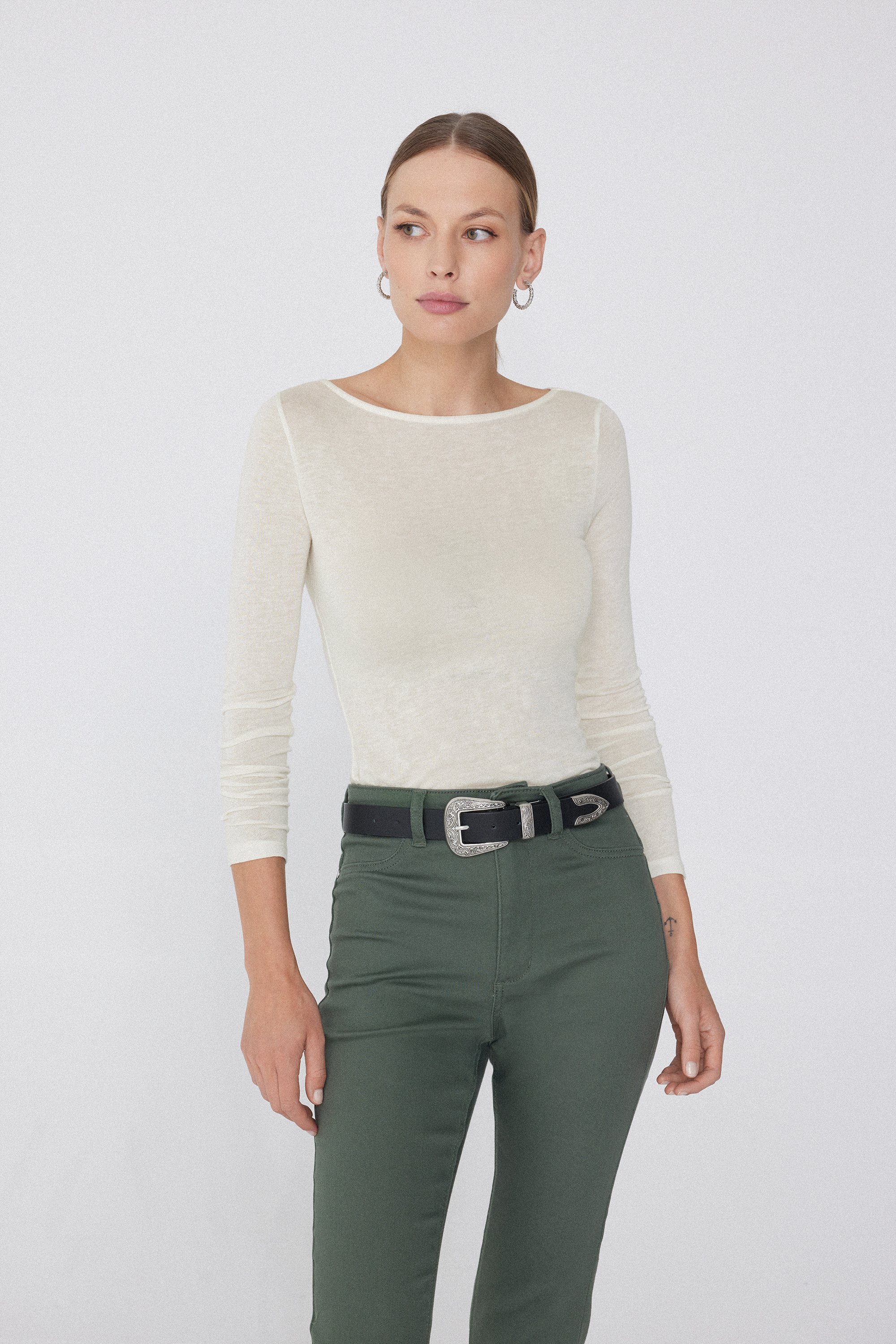 Lightweight Boat Neck Top with Merino Wool