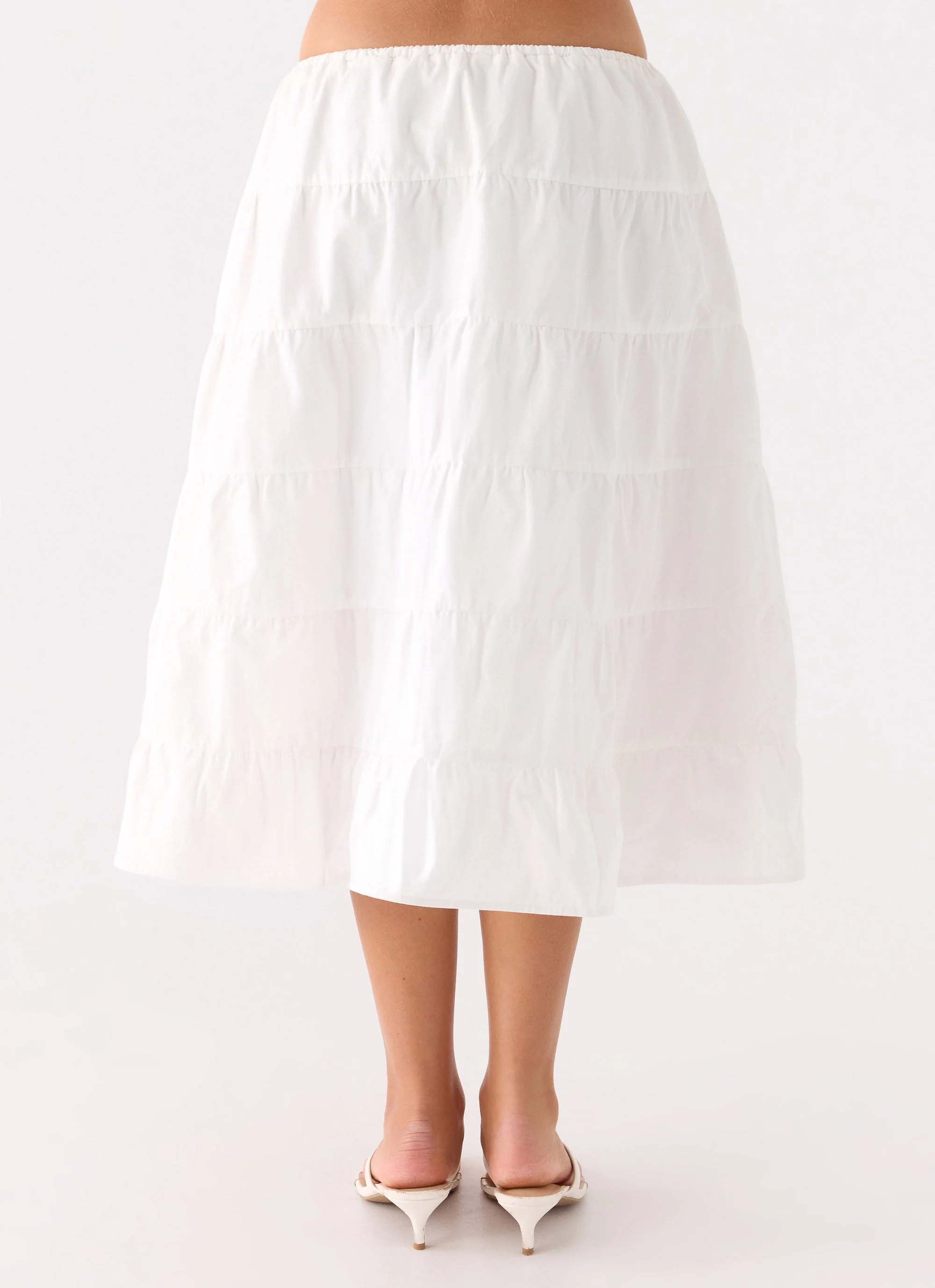Aphira Tiered Midi Skirt - White