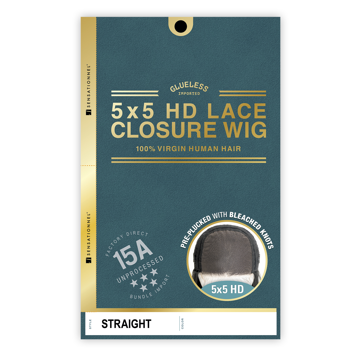 Sensationnel Unprocessed Virgin Human Hair 5X5 HD Lace Frontal Closure Wig Glueless 15A Straight 22