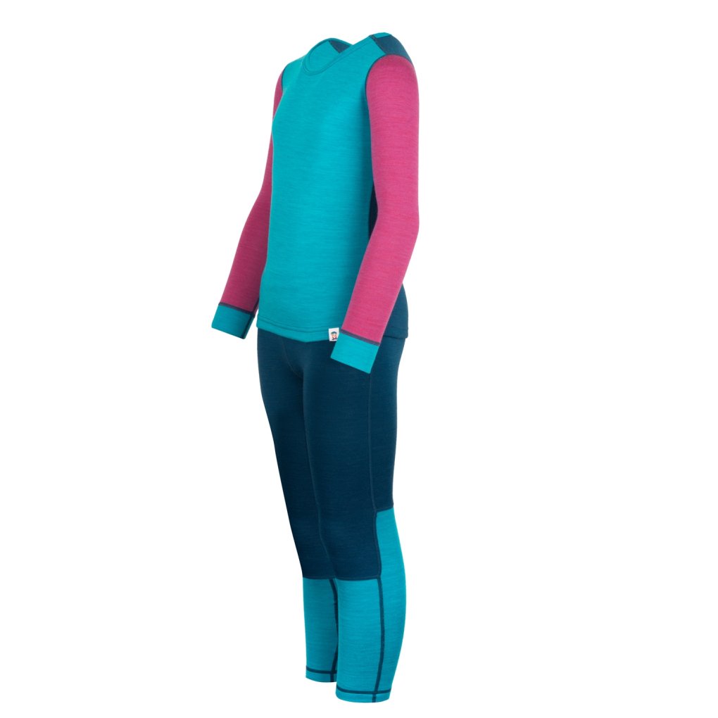 Trollkids Merino II Baselayer Set Kids - Dark Turquoise/Bright Berry/Madeira Blue