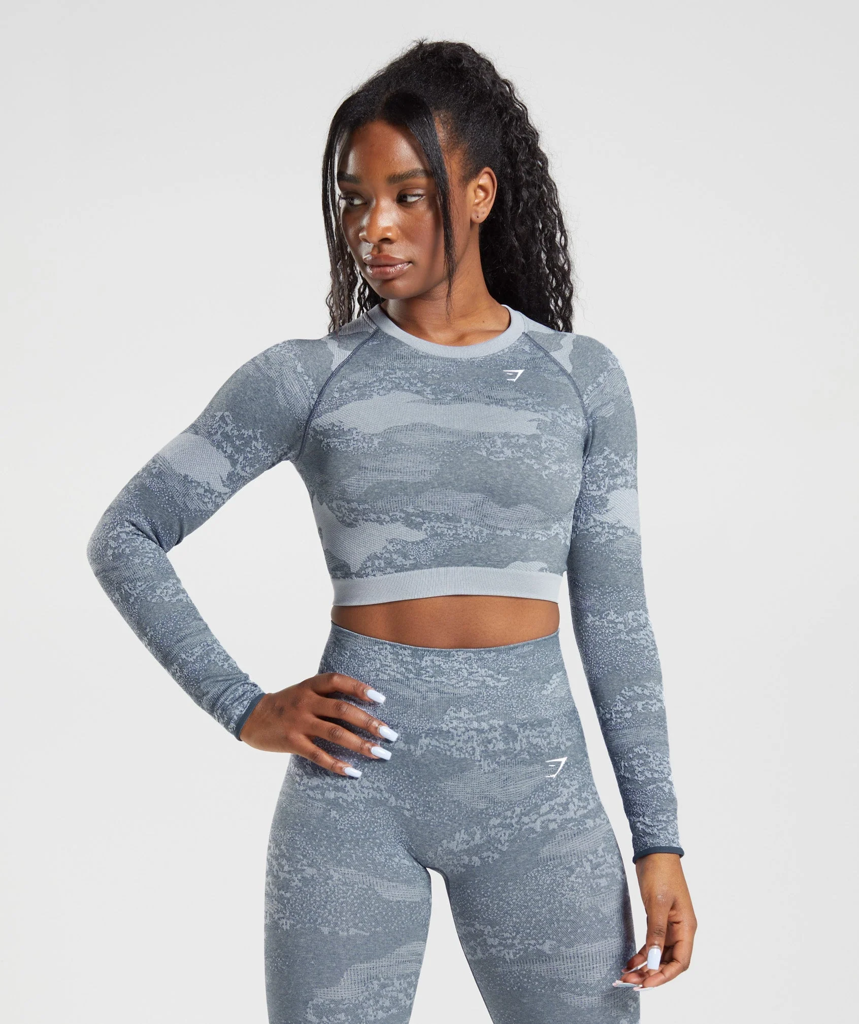Adapt Camo Seamless Lace Up Back Top Lava |  River Stone Grey/Evening Blue