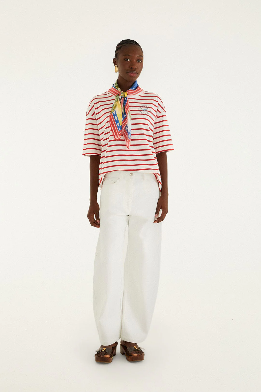 Red Summer In The Tropics Stripes T-Shirt & Scarf