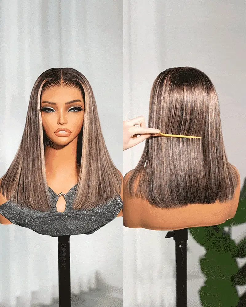Ophirawig 13x6 Three-Go? 250% Density Ombre Platinum Blonde Balayage Highlights Old Money Bob Glueless Wig Straight Bob Wig  With Drawstring