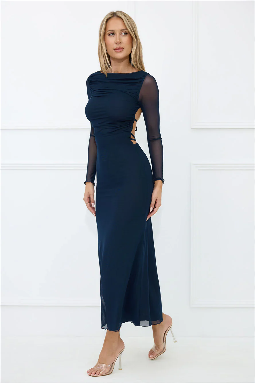 Thinking Pretty Long Sleeve Maxi Dress Navy