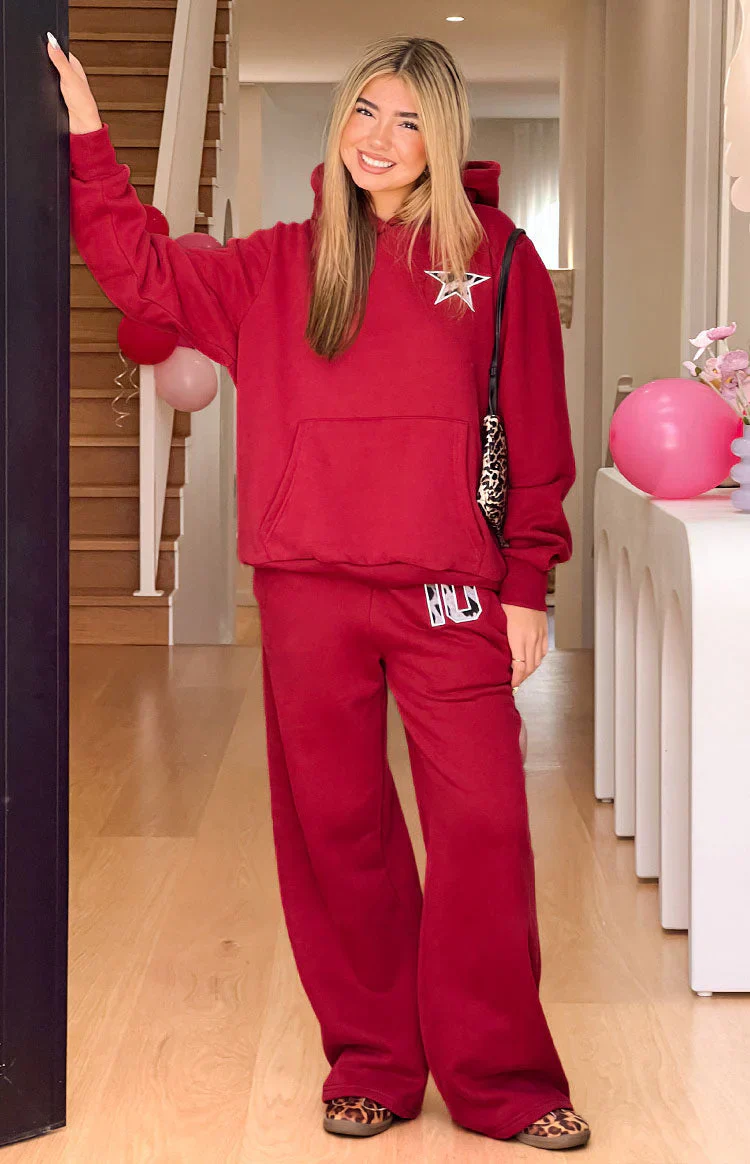 Burgundy Leopard Star Hoodie