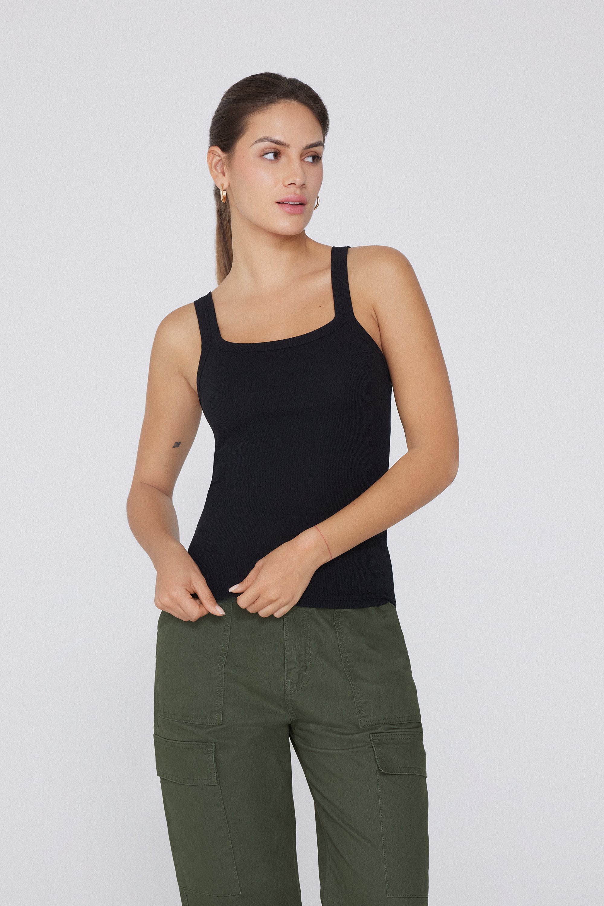 Square Neck Ribbed Cotton Camisole