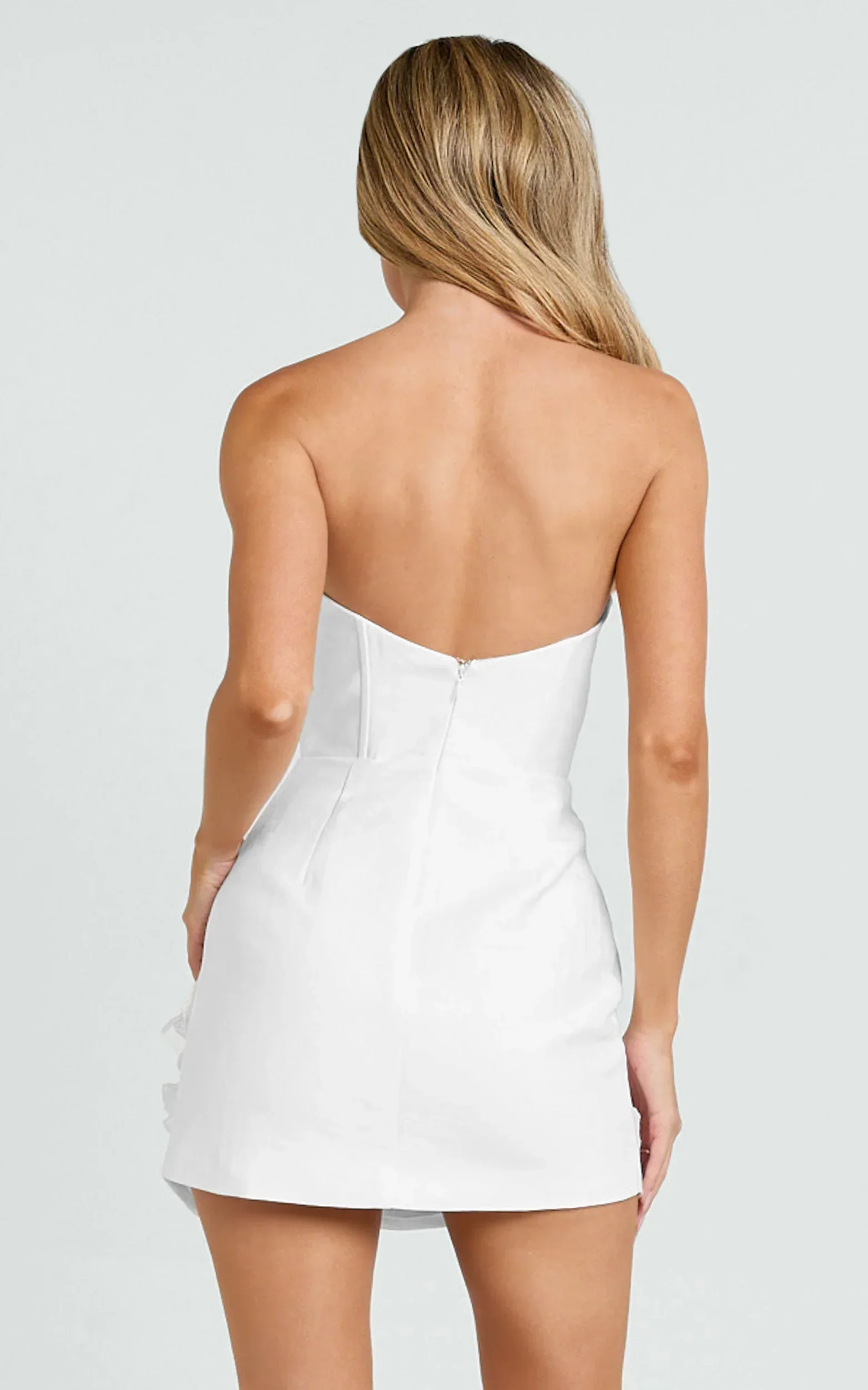 Dolores Mini Dress Strapless Plunge Bodycon Leg Split Dress in White