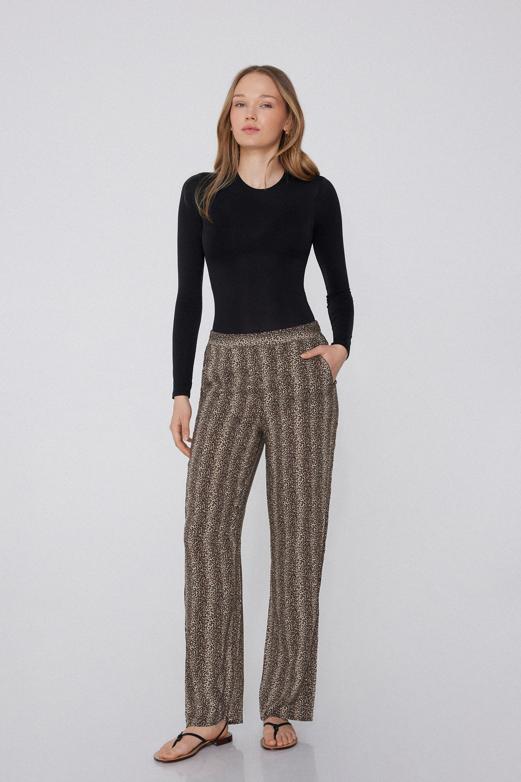 Viscose Canvas Straight-Cut Trousers