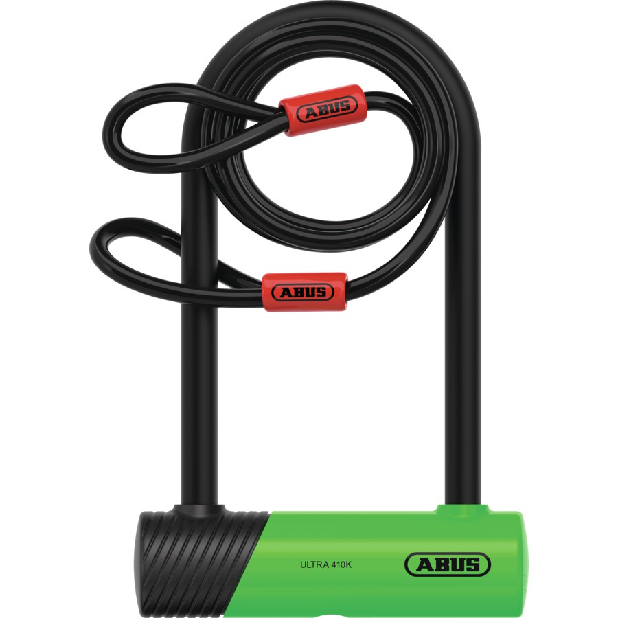 ABUS Ultra Mini 410K/150HB180 U-Lock 180x106 mm + Frame Bracket SH34 + Loop Cable 10/120 - green