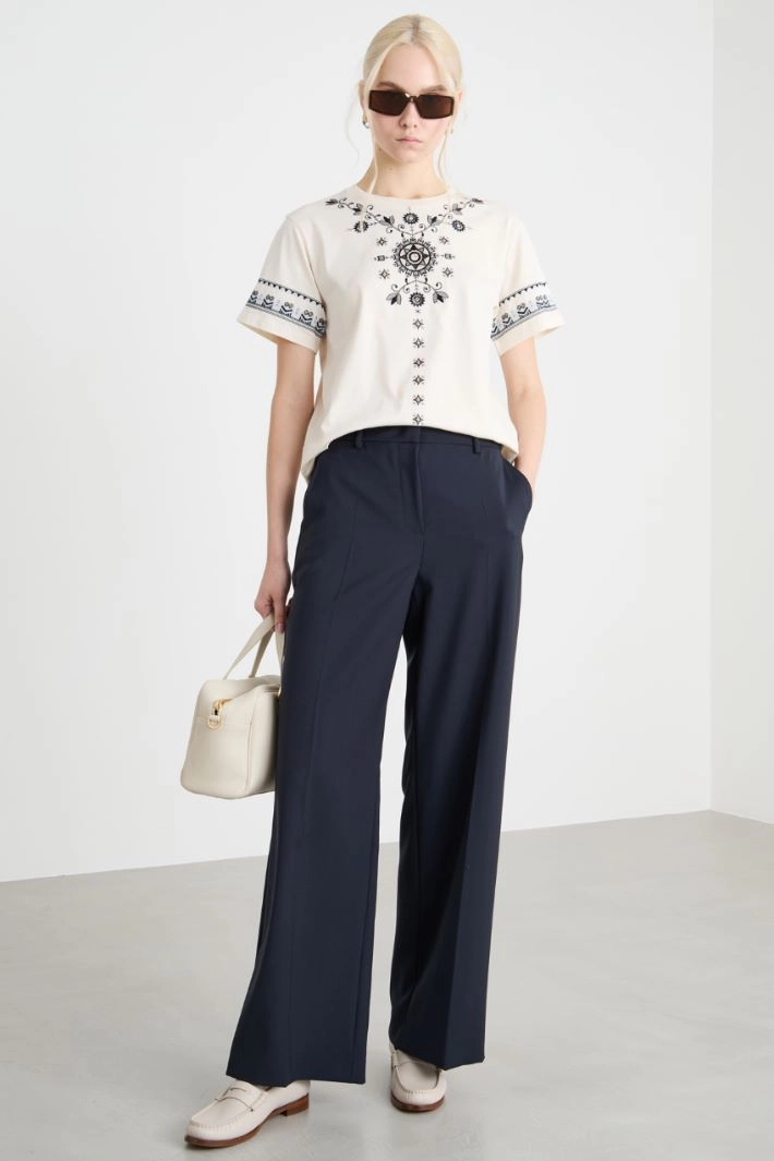 Wool canvas palazzo trousers - BLUE