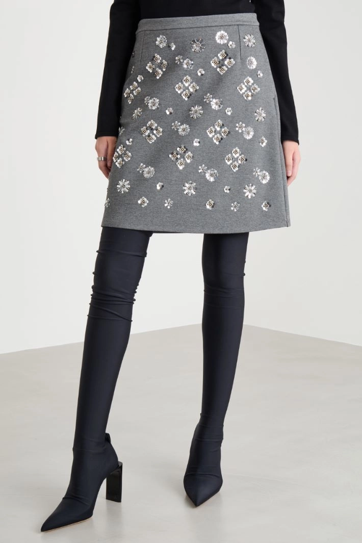 Sequin-embroidered jersey miniskirt - GREY